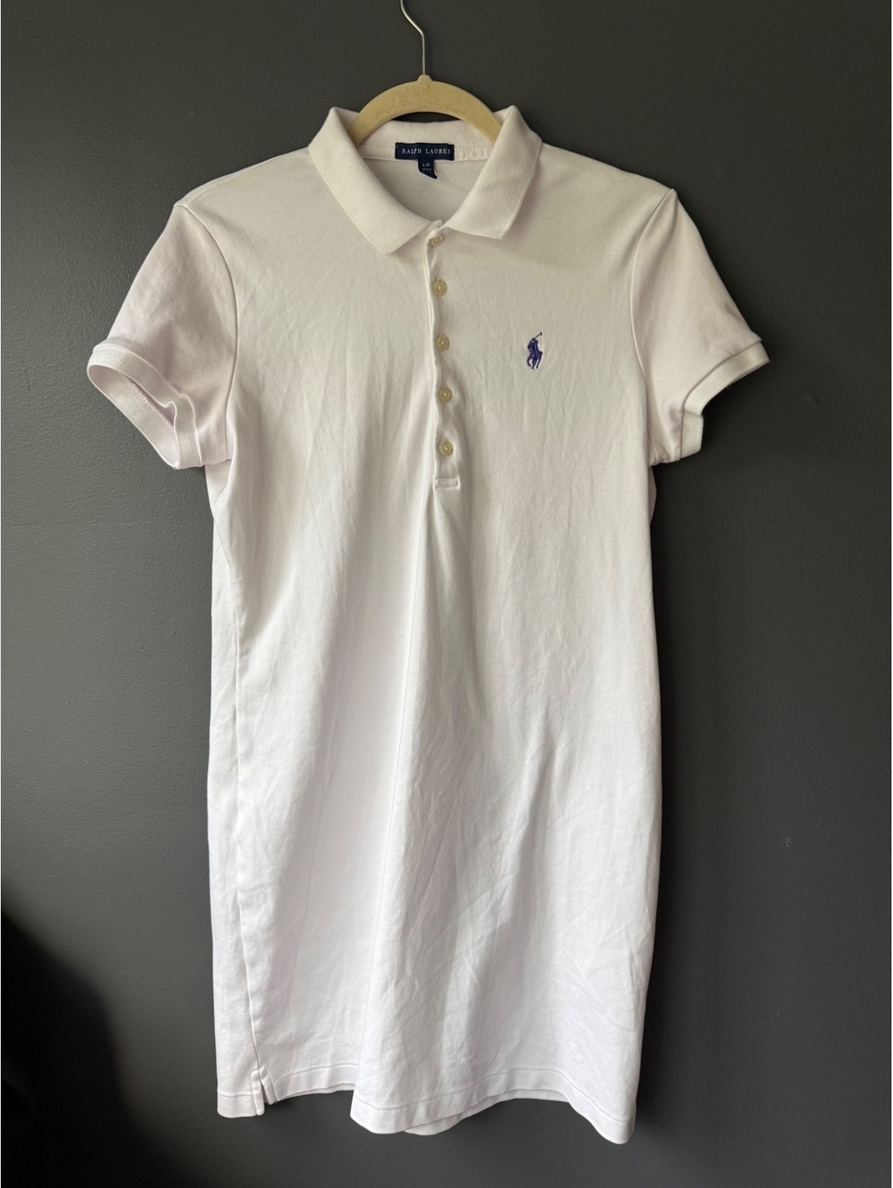 Ralph Lauren White Polo Shirt Dress with Navy Logo - Size Large